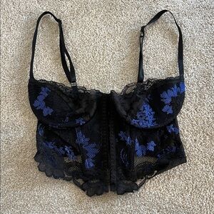 Vintage E. bolé lingerie corset bra underwire bra blue black lace Emil bole